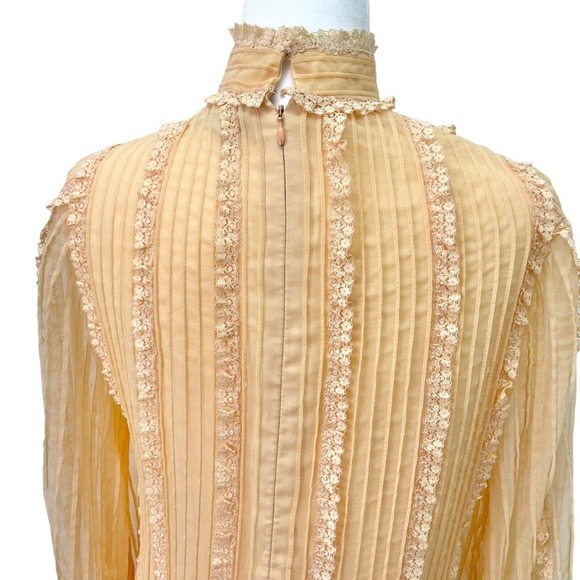 Vintage I. Magnin Anthony Muto Orange Cream Ruffled Lace Long Sleeve Dress Women - Picture 5 of 10
